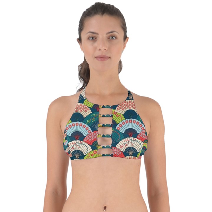 Japanese Fans Bright Pattern Perfectly Cut Out Bikini Top