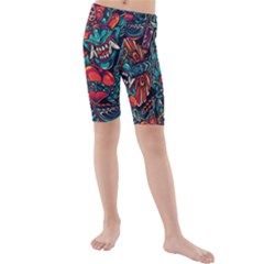 Japanese Graffiti Kids  Mid Length Swim Shorts by Cowasu