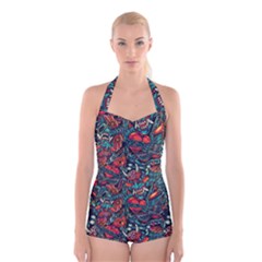 Japanese Graffiti Boyleg Halter Swimsuit  by Cowasu