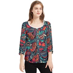 Japanese Graffiti Chiffon Quarter Sleeve Blouse by Cowasu