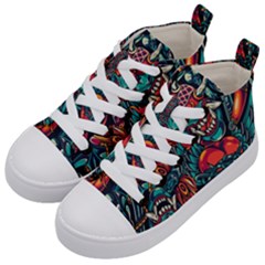 Japanese Graffiti Kids  Mid-top Canvas Sneakers by Cowasu