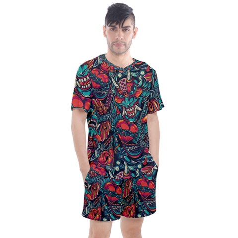 Japanese Graffiti Men s Mesh Tee And Shorts Set by Cowasu