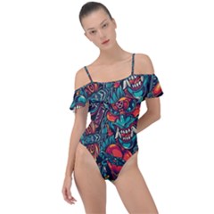 Japanese Graffiti Frill Detail One Piece Swimsuit by Cowasu