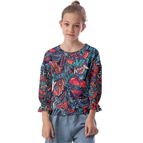 Japanese Graffiti Kids  Cuff Sleeve Top by Cowasu