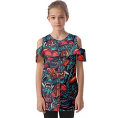 Japanese Graffiti Fold Over Open Sleeve Top by Cowasu