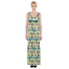 Flora Nature Color Japanese Patterns Thigh Split Maxi Dress by Cowasu