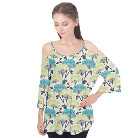 Flora Nature Color Japanese Patterns Flutter Sleeve Tee  by Cowasu