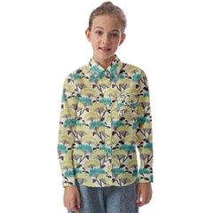 Flora Nature Color Japanese Patterns Kids  Long Sleeve Shirt by Cowasu