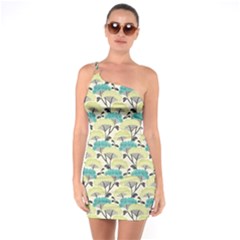 Flora Nature Color Japanese Patterns One Shoulder Ring Trim Bodycon Dress by Cowasu