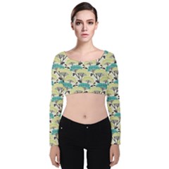 Flora Nature Color Japanese Patterns Velvet Long Sleeve Crop Top by Cowasu