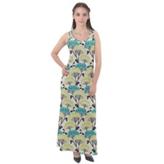 Flora Nature Color Japanese Patterns Sleeveless Velour Maxi Dress by Cowasu