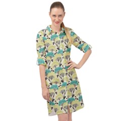 Flora Nature Color Japanese Patterns Long Sleeve Mini Shirt Dress by Cowasu