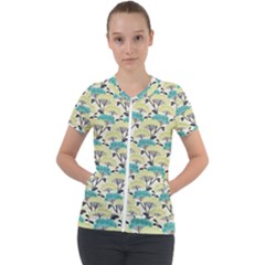 Flora Nature Color Japanese Patterns Short Sleeve Zip Up Jacket by Cowasu