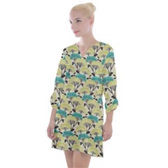 Flora Nature Color Japanese Patterns Open Neck Shift Dress by Cowasu