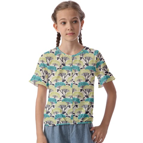 Flora Nature Color Japanese Patterns Kids  Cuff Sleeve Scrunch Bottom Tee by Cowasu