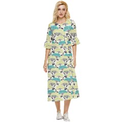 Flora Nature Color Japanese Patterns Double Cuff Midi Dress by Cowasu