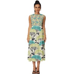 Flora Nature Color Japanese Patterns Sleeveless Round Neck Midi Dress by Cowasu