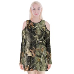 Realtree Camo Seamless Pattern Velvet Long Sleeve Shoulder Cutout Dress by Cowasu