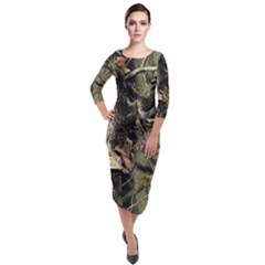 Realtree Camo Seamless Pattern Quarter Sleeve Midi Velour Bodycon Dress