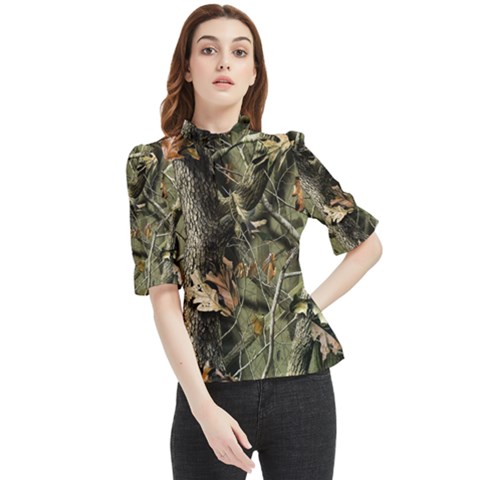 Realtree Camo Seamless Pattern Frill Neck Blouse by Cowasu