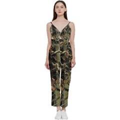 Realtree Camo Seamless Pattern V-neck Spaghetti Strap Tie Front Jumpsuit by Cowasu