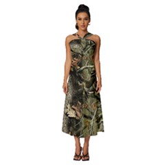 Realtree Camo Seamless Pattern Sleeveless Cross Front Cocktail Midi Chiffon Dress by Cowasu