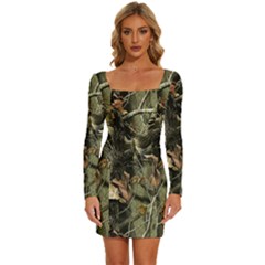 Realtree Camo Seamless Pattern Long Sleeve Square Neck Bodycon Velvet Dress by Cowasu