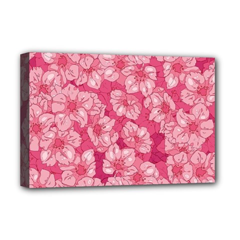 Cute Pink Sakura Flower Pattern Deluxe Canvas 18  X 12  (stretched) by Cowasu