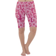 Cute Pink Sakura Flower Pattern Cropped Leggings 