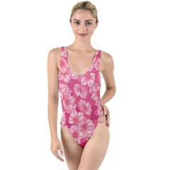 Cute Pink Sakura Flower Pattern High Leg Strappy Swimsuit by Cowasu