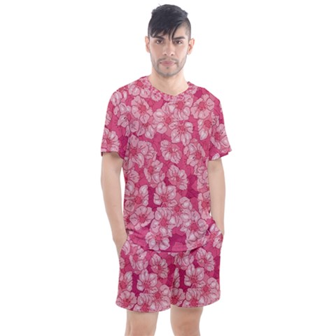 Cute Pink Sakura Flower Pattern Men s Mesh Tee And Shorts Set by Cowasu