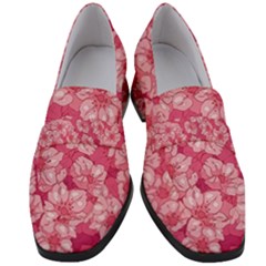 Cute Pink Sakura Flower Pattern Women s Chunky Heel Loafers by Cowasu