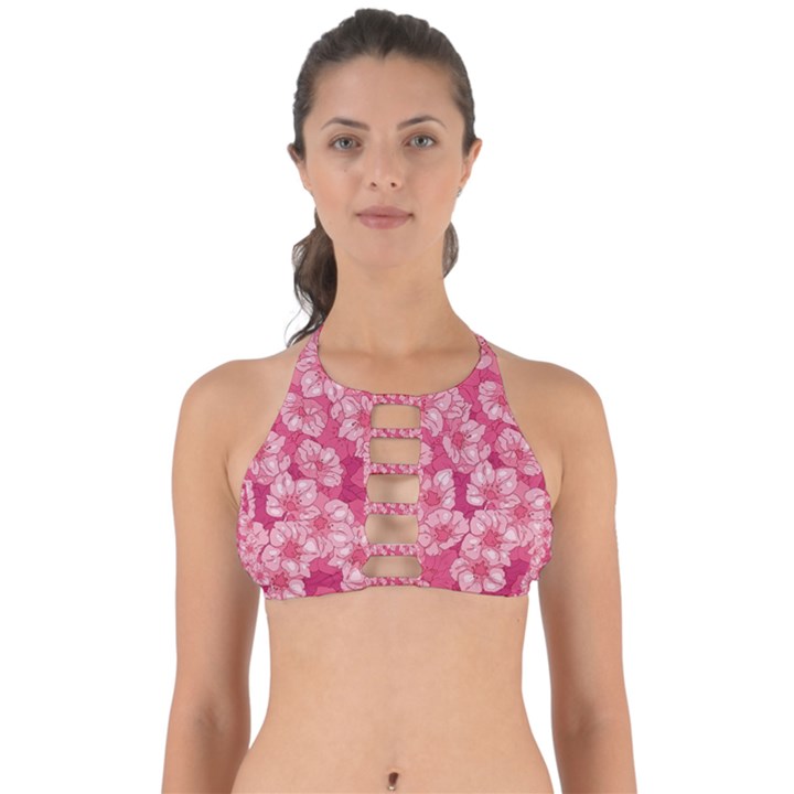 Cute Pink Sakura Flower Pattern Perfectly Cut Out Bikini Top