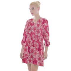 Cute Pink Sakura Flower Pattern Open Neck Shift Dress by Cowasu