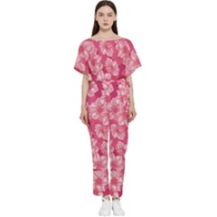 Cute Pink Sakura Flower Pattern Batwing Lightweight Chiffon Jumpsuit by Cowasu