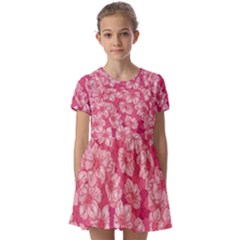 Cute Pink Sakura Flower Pattern Kids  Short Sleeve Pinafore Style Dress by Cowasu