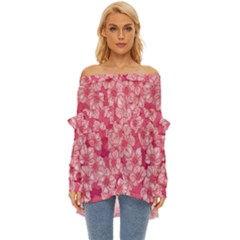 Cute Pink Sakura Flower Pattern Off Shoulder Chiffon Pocket Shirt by Cowasu