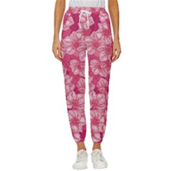 Cute Pink Sakura Flower Pattern Women s Cropped Drawstring Pants by Cowasu