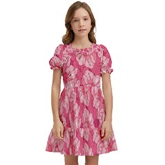 Cute Pink Sakura Flower Pattern Kids  Puff Sleeved Dress by Cowasu