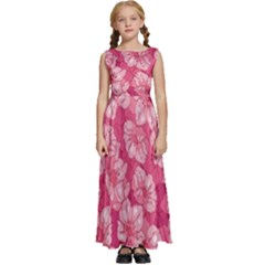 Cute Pink Sakura Flower Pattern Kids  Satin Sleeveless Maxi Dress by Cowasu