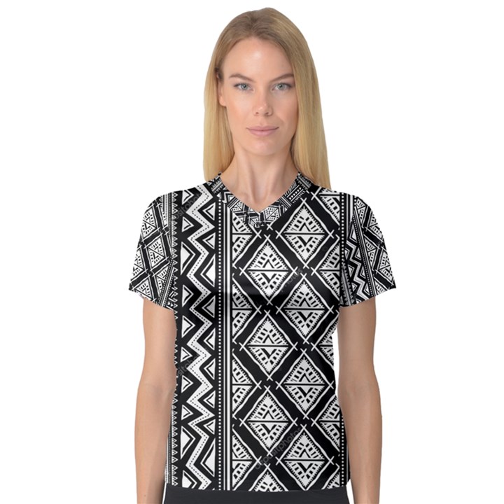 Tribal African Pattern V-Neck Sport Mesh Tee