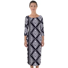 Tribal African Pattern Quarter Sleeve Midi Bodycon Dress by Cowasu