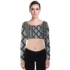 Tribal African Pattern Velvet Long Sleeve Crop Top by Cowasu