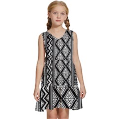 Tribal African Pattern Kids  Sleeveless Tiered Mini Dress by Cowasu