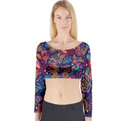 Pattern Colorful Bird Leaf Flower Long Sleeve Crop Top by Cowasu