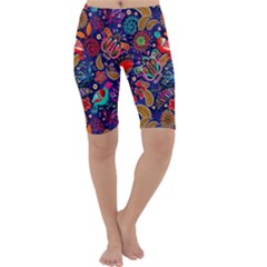 Pattern Colorful Bird Leaf Flower Cropped Leggings 