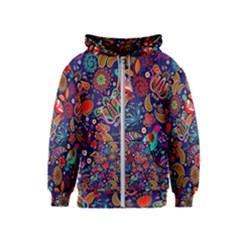 Pattern Colorful Bird Leaf Flower Kids  Zipper Hoodie by Cowasu