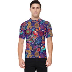 Pattern Colorful Bird Leaf Flower Men s Short Sleeve Rash Guard by Cowasu