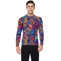 Pattern Colorful Bird Leaf Flower Men s Long Sleeve Rash Guard by Cowasu