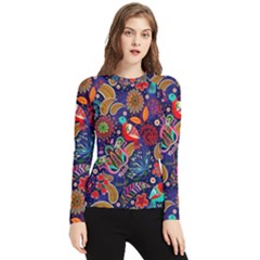 Pattern Colorful Bird Leaf Flower Women s Long Sleeve Rash Guard by Cowasu